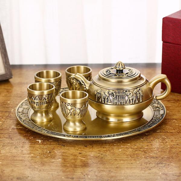 欧式复古青铜大象茶具6件套，摆件礼品